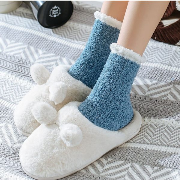 7 Par Damstrumpor med Vaddering, Fuzzy Fleece Hemstrumpor