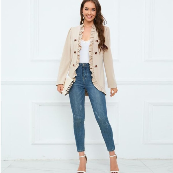 Damejakke med Rufflet Lapel og Knapper Apricot M