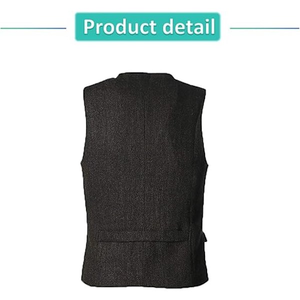 Herrar Herringbone Tweed Ylle Väst Enknäppt Slim Fit Väst Light Grey M