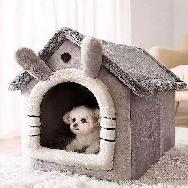 Indendørs Hundehus, Foldbart Hundehus Kennel Seng Matte med Pude Grey 45*40*45