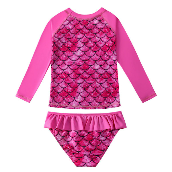 Flickor 2-delat Baddräktset Långärmad Utslagsbeskydd Baddräkt Dark Pink 130