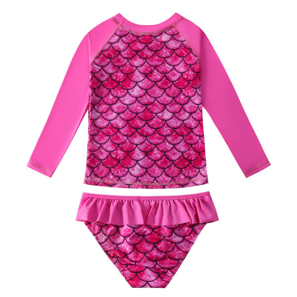 Piges 2-delt Badedragt Sæt Langærmet Rash Guard Badedragt Dark Pink 100