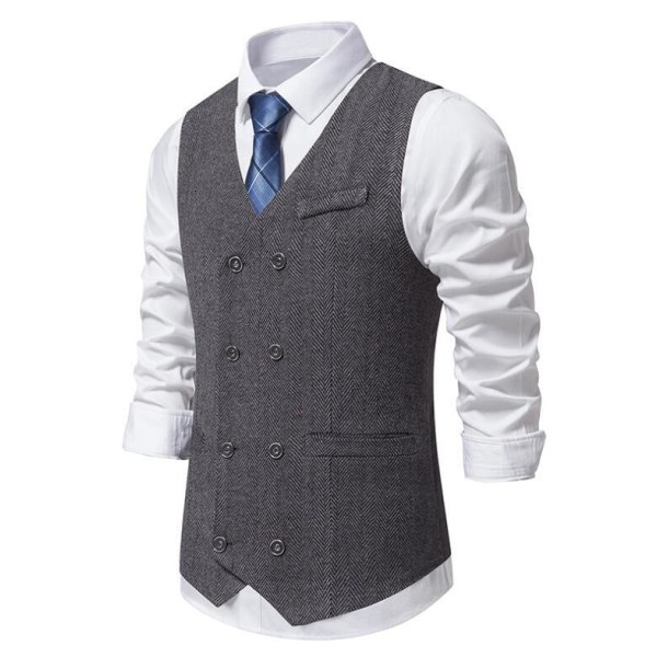 Herrar Slim Fit Dubbelknäppt Väst Dark Gray L