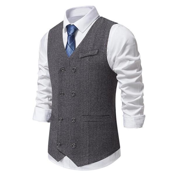 Herrar Slim Fit Dubbelknäppt Väst Dark Gray M