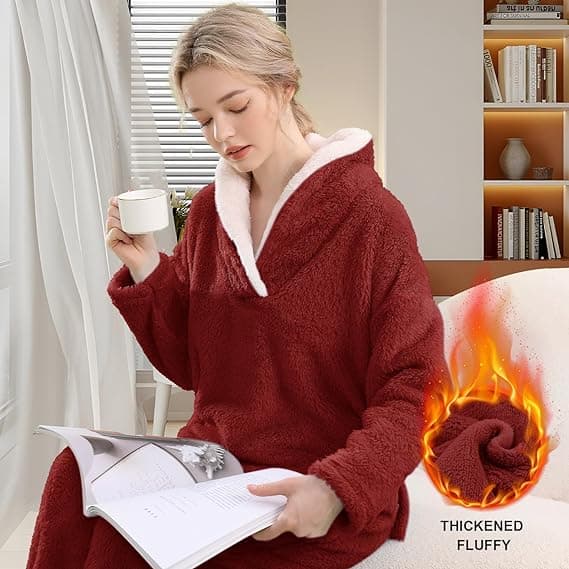 Mjuk och mysig ulltröja pyjamasset för kvinnor Red L