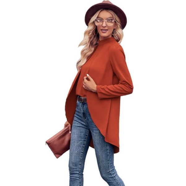 Långärmad falsk tvådelad skjorta för kvinnor Orange XL