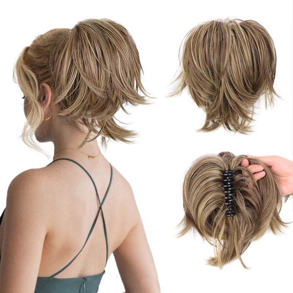 Messy Bun Hårförlängning, Kloklämma i Kort Hästsvansförlängning Q3
