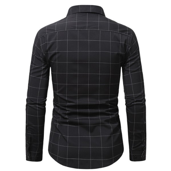 Rutig långärmad herrskjorta för företag black L