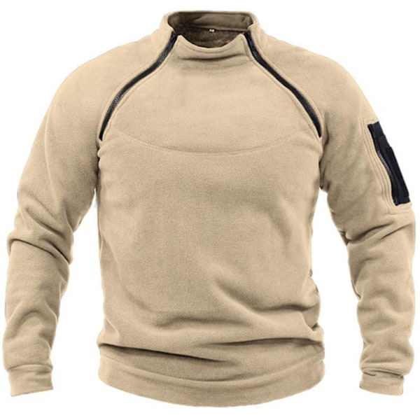 Herrar Quarter Zip Fleecefodrad Stå-upp Krage Tröja Khaki M