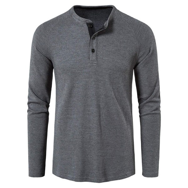 Enfärgad långärmad tröja för män med knapp ner Dark gray XL