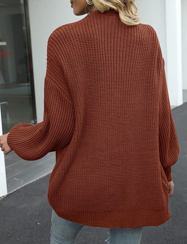 Dam Öppen Front Grovstickad Kofta Lös Lykta Ärm Oversized Tröja Jackor 2XL