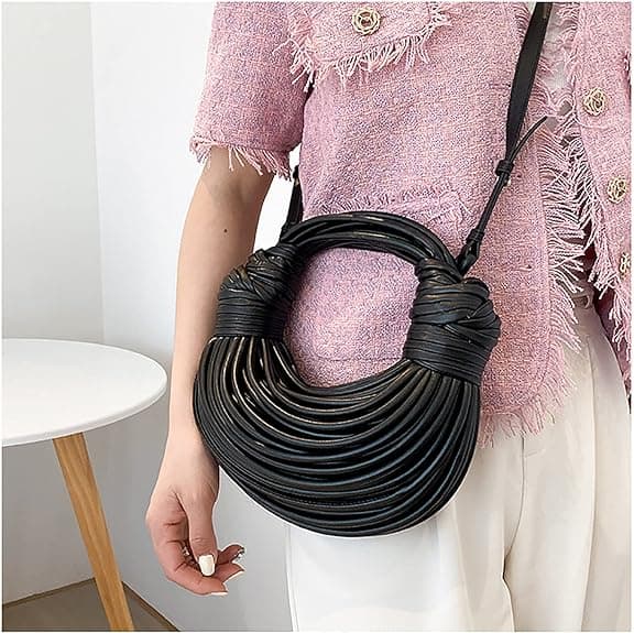 Knytad vävd Tote Bag Handväska för kvinnor Black