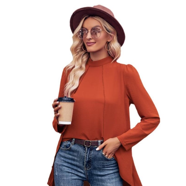 Långärmad falsk tvådelad skjorta för kvinnor Orange S