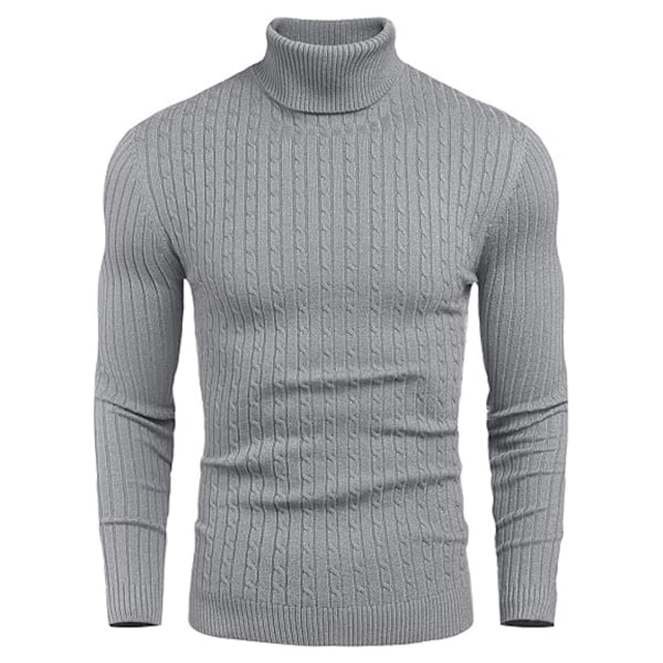 Hettegenser for menn med lang erme og kabelstrikk Light Gray M