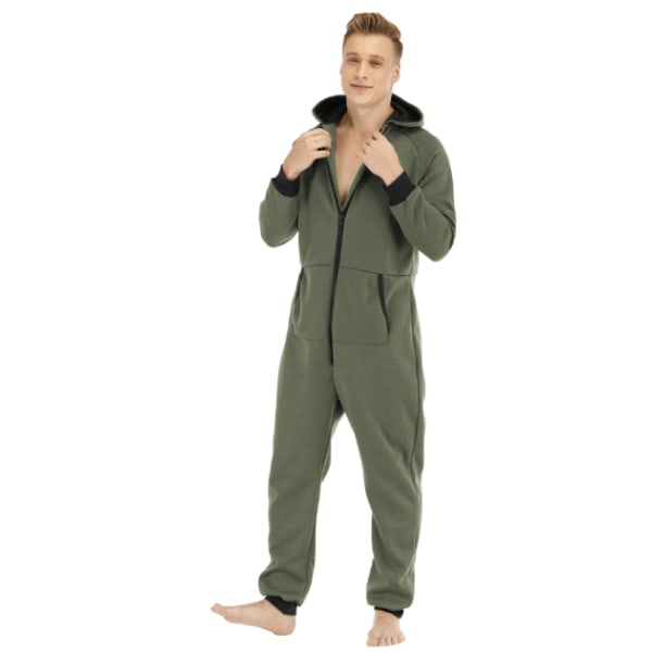 Förtjockad tröja för män i ett stycke hemkläder green XL