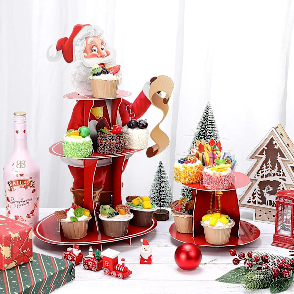 Jule Cupcakes Stativ 3-lags Juleferie Party Cupcake Toppers Red