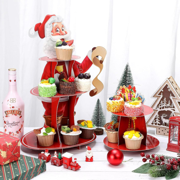 Julekake Stativ 3-etasjes Jul Feriefest Kake Topper Red