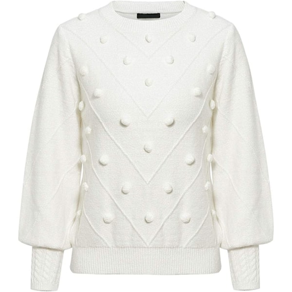 Naisten Neulepaita Pom Pom Lyhtyhihainen Pitkähihainen Neulepaita White XL
