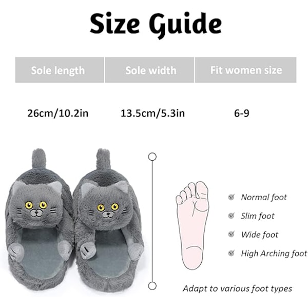 Plush Katttofflor för Kvinnor, Halksäkra Söta Vintervarma Golvskotofflor Grey