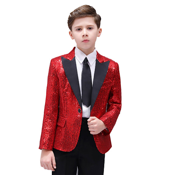 Boys formella paljetter kostymer för scenbröllop red 160cm
