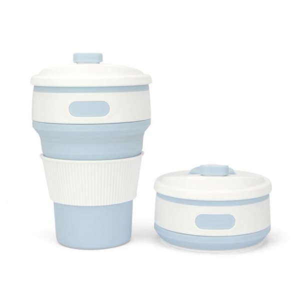 Hopfällbara, bärbara, utdragbara kaffemuggar i silikon light blue