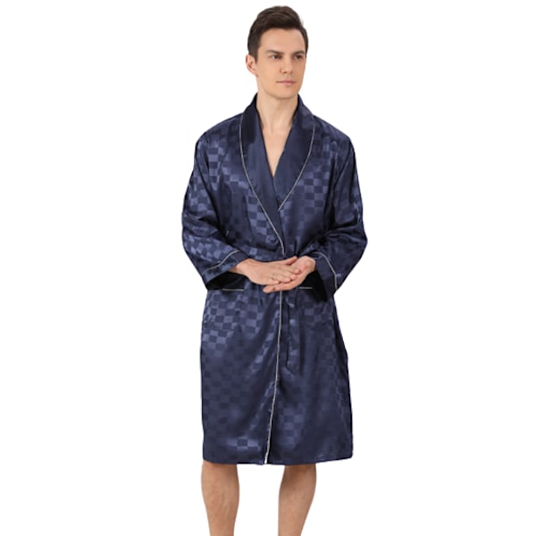 Mænds silkebadekåbe i to dele med firkantet, langærmet badekåbe Navy 2XL