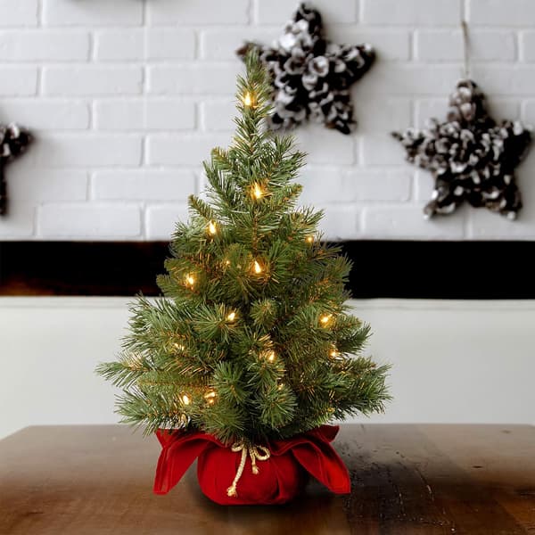 Miniatyr Juletre med Små Lys og Stoffposebase