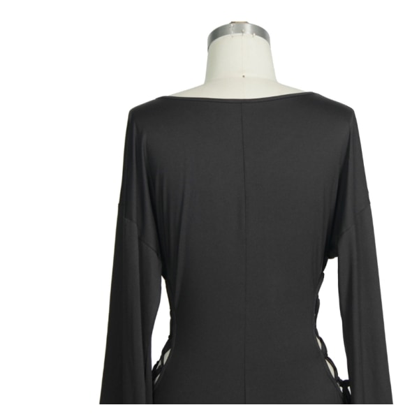Klänningar med V-ringad axelbandslös utsvängd ärm för kvinnor Black 2xl