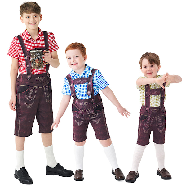 Barn Oktoberfestdräkt Pojkar Bayeriska Lederhosen Dräkt Red M