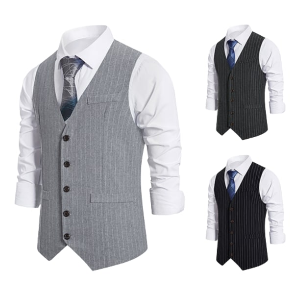 Herrkostym väst slim fit väst affärsväst för kostym smoking grey XL