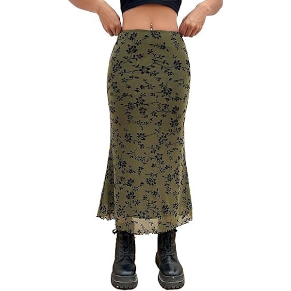 Lettuce Trim Hög Midja Mesh Fishtail Bodycon Lång Kjol för Dam green S