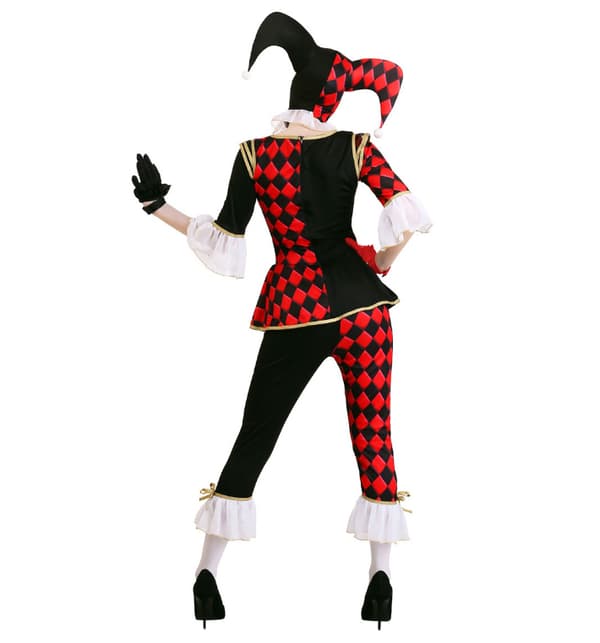 Halloween Evil Jester Clown Vuxna kostym red M
