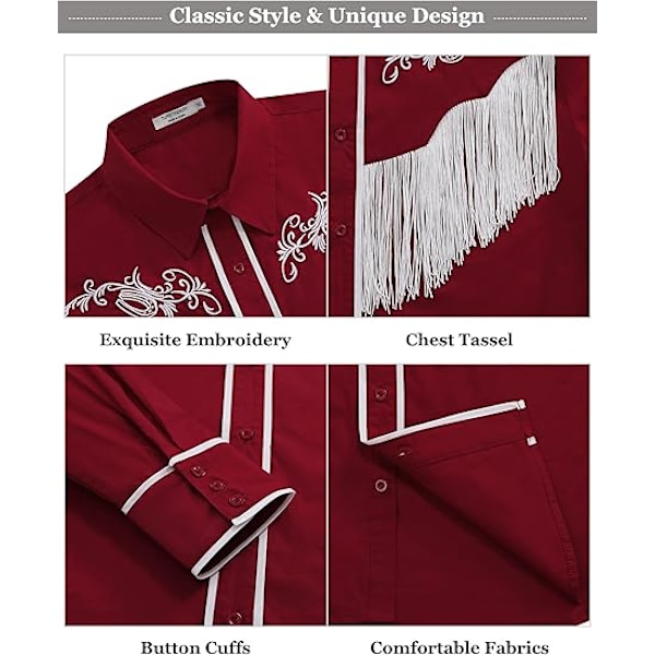 Langermet skjorte for menn med brodert frynse Red M