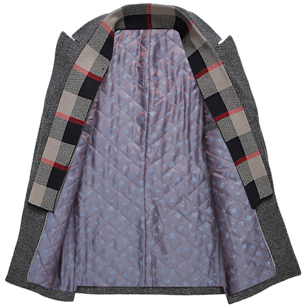 Mænds Uldblendsfrakke med Aftagelig Plaid-Sjal, Hakket Krave, Enkeltbryst Peacoat Trench Overfrakke Grey 2 S