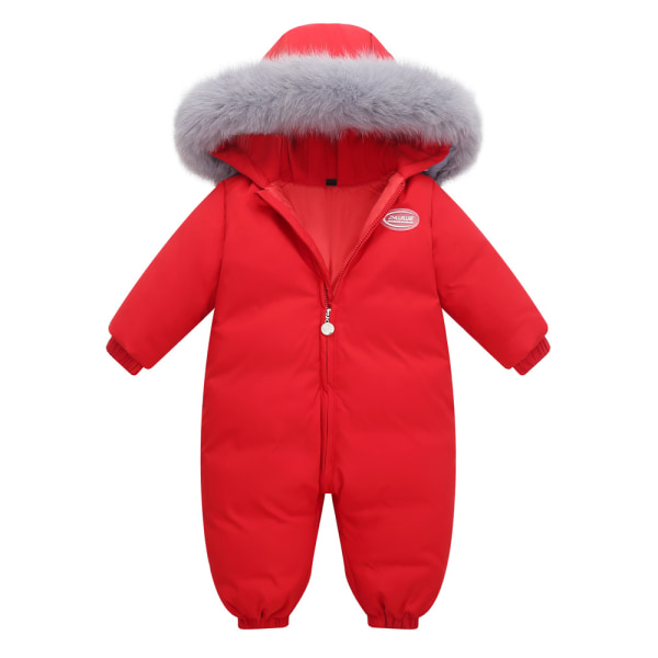 Baby Girls Winter Romper, Snowsuit Down Skiduit Tjock Jumpsuit Red 80cm