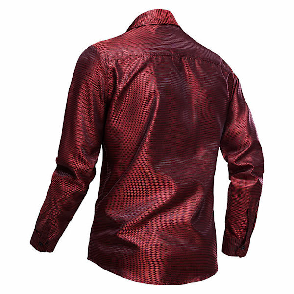 Menn's Glossy Lomme Langærmet Lapel Trykket Skjorte Red M