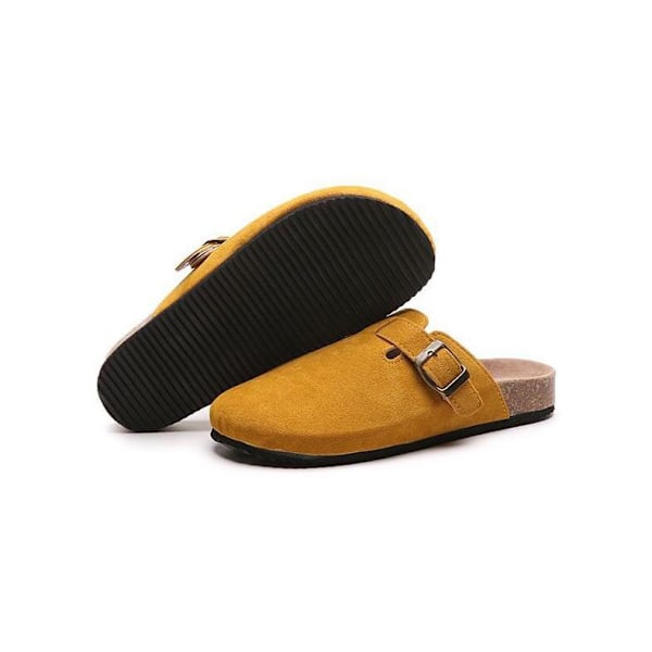Mules för Kvinnor, Platta Skor, Bekväma Rundtåade Loafers utan Hälkappa yellow 39