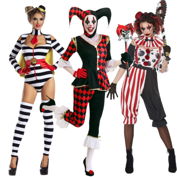 Halloween Evil Jester Clown Vuxna kostym red M