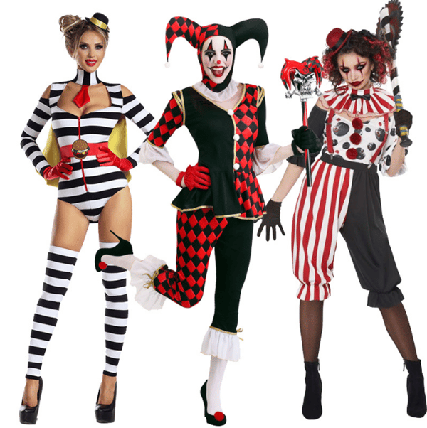 Halloween Evil Jester Clown Vuxna kostym red S
