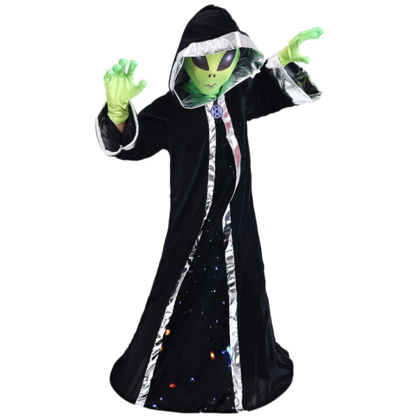 Alien Kostym för Barn Rolig Halloween Huvad Robe S