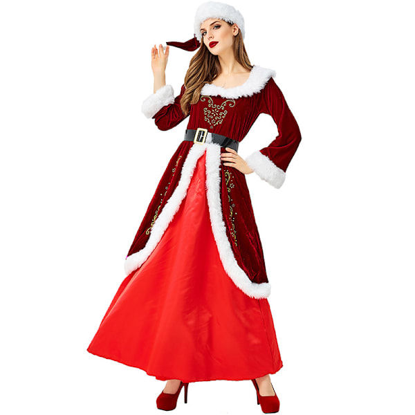Dame Julemandskappe Deluxe Fløjl Fru Claus Hættekappe Kostume M