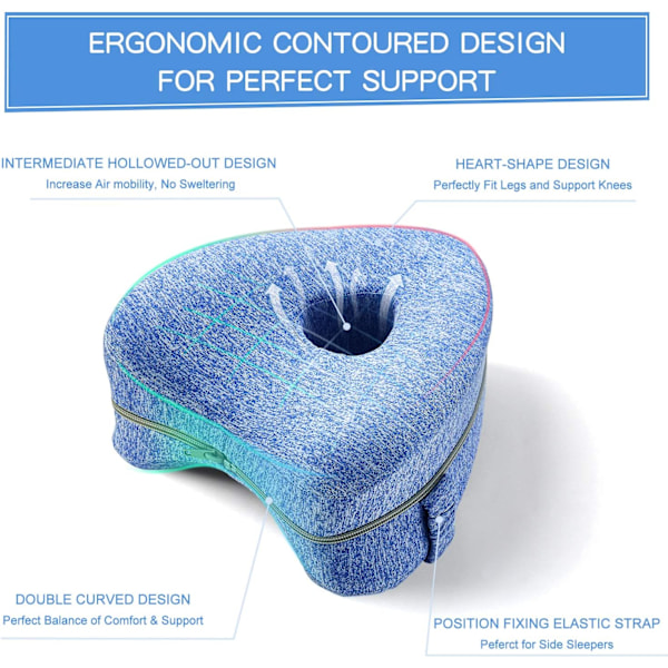 Benpölster Ergonomisk Sidoläge Kudde Minnesskum Knäkudde Blue