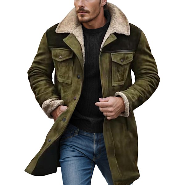 Vintage-nahkainen Pehmeä Käännettävä Kaulus Miesten Ulkotakki Army Green S
