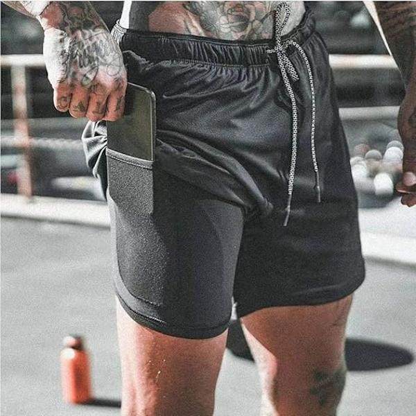 Herr 2 i 1 löparshorts andningsbara aktiva gym tränings shorts Dark Grey L