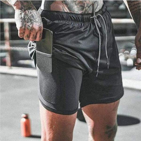 Herr 2 i 1 löparshorts andningsbara aktiva gym träningshorts Army Green M