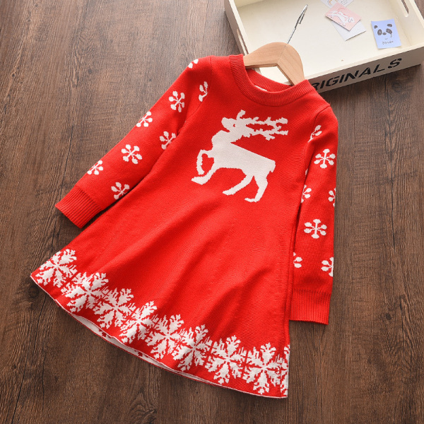 Flickor Julklänningar Långärmad Tecknad Klänning Randig Casual T-shirt i bomull Red 130cm