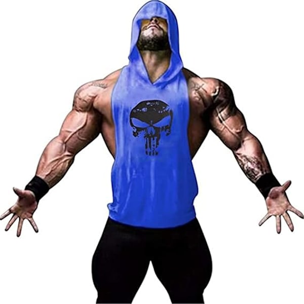 Træningshættetrøje til mænd, bodybuilding muskeltrøje Blue M