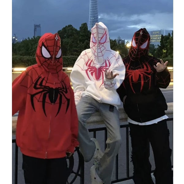 Män Spider Graphic Full Zip Up Huvtröja Långärmad tröja red L