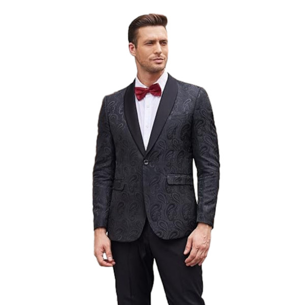 Miesten kukallinen smokingtakki Paisley-huivillä, Blazer-takki Black XL