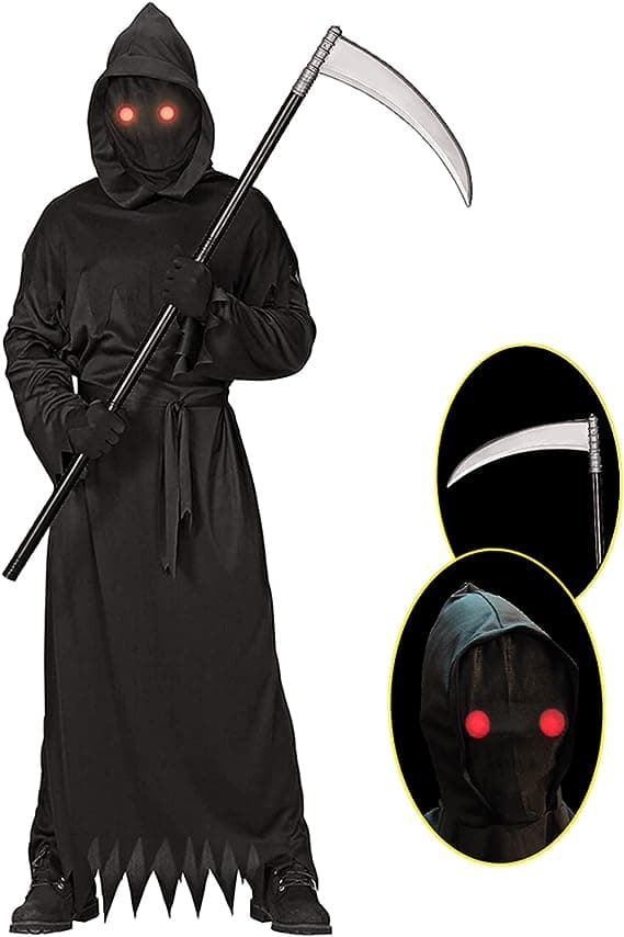 Grim Reaper Halloween-kostym med lysande röda ögon L